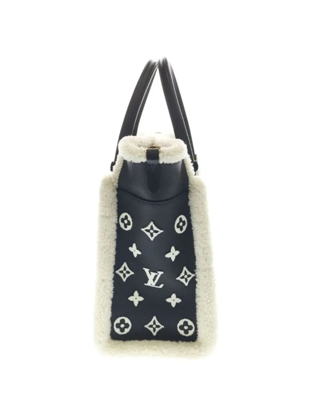 Louis Vuitton On My Side MM Calf Leather Shearling Handbag Black White
